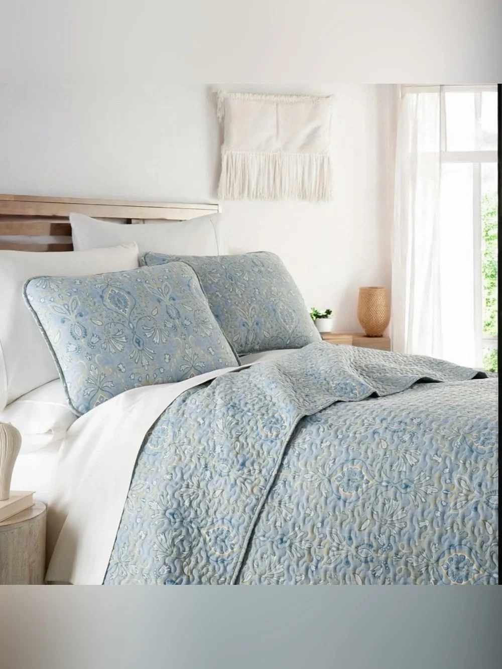 NEW West Elm Light Blue King Size Paisley Bedspread Quilt Sham Pillow Case Set